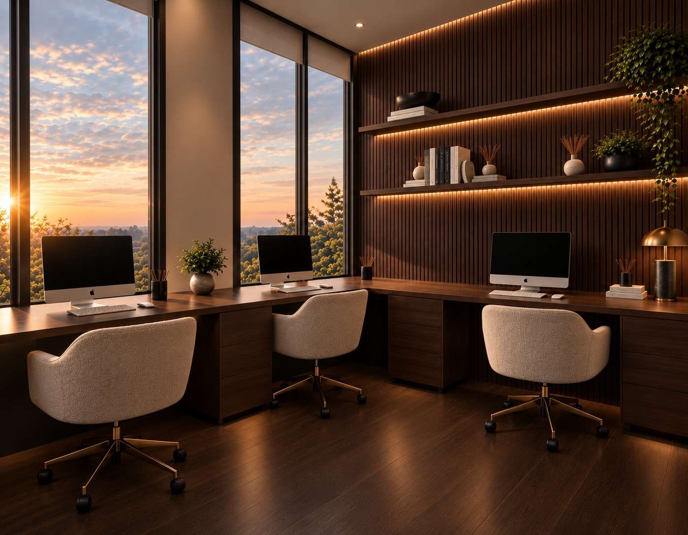 Helderfontein kid's study with walnut desks and slatted wall